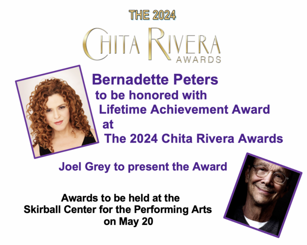 Bernadette Peters to be honored with Lifetime Achievement Award at the 2024 Chita Rivera Awards 